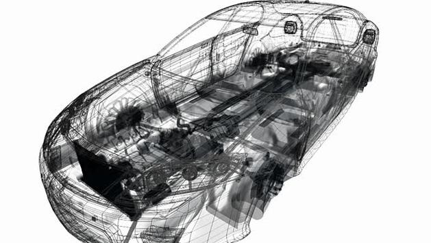 Three D wireframe design of a car in black color